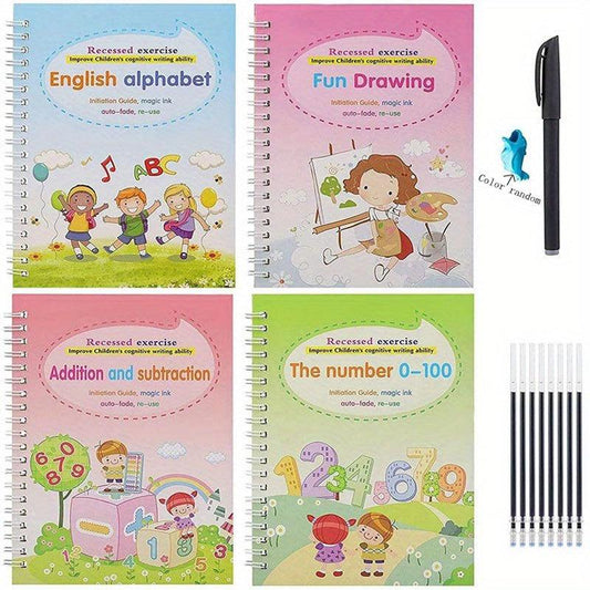 4 Reusable Magical Handwriting Workbooks Practice Copybook for Children