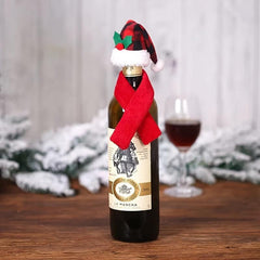 Christmas Winebottle Cover Hat Scarf Party Decor