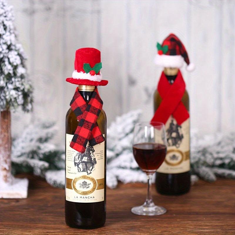 Christmas Winebottle Cover Hat Scarf Party Decor