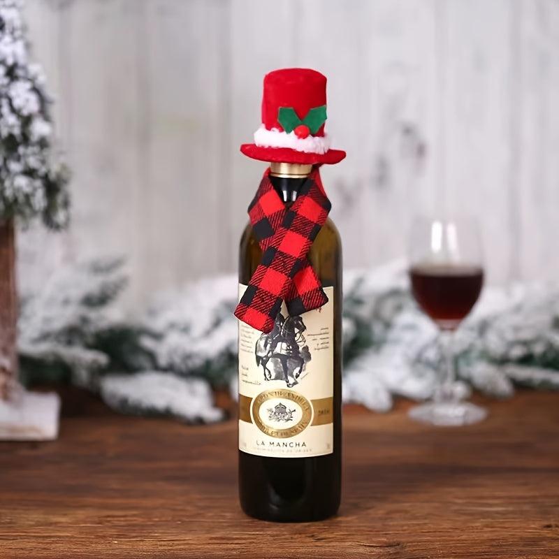 Christmas Winebottle Cover Hat Scarf Party Decor