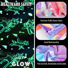 Unicorn Glow-In-The-Dark Blanket for Girls Birthday