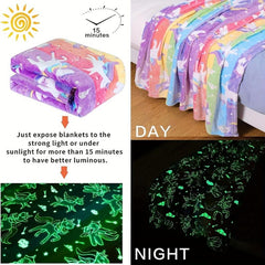 Unicorn Glow-In-The-Dark Blanket for Girls Birthday