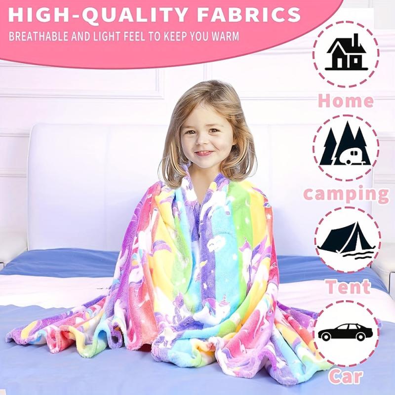 Unicorn Glow-In-The-Dark Blanket for Girls Birthday