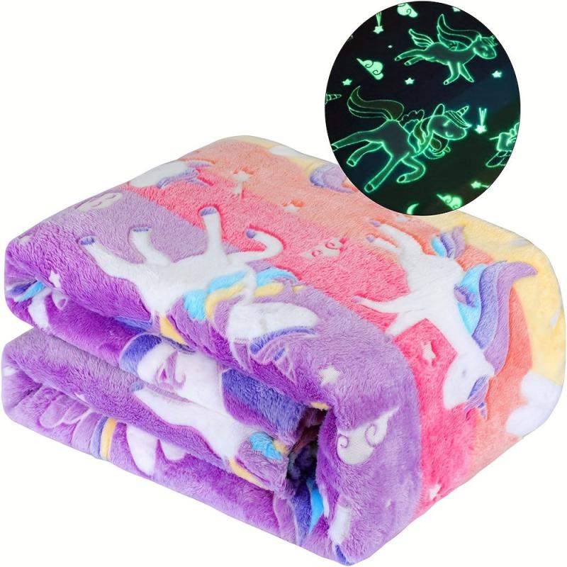 Unicorn Glow-In-The-Dark Blanket for Girls Birthday