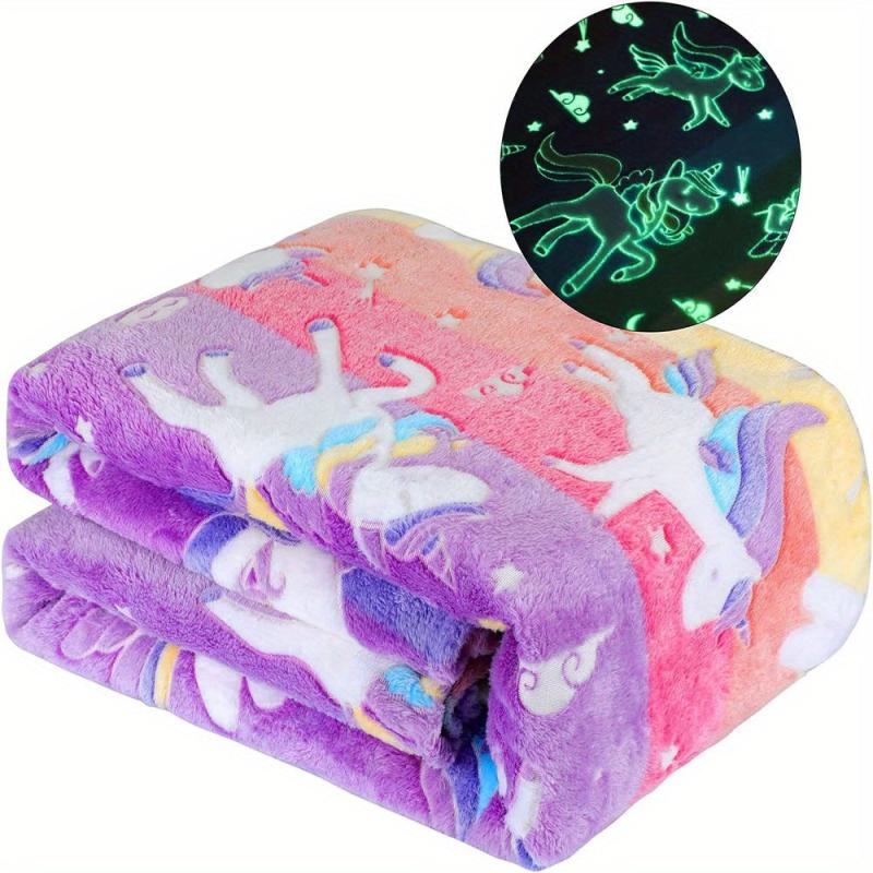 Unicorn Glow-In-The-Dark Blanket for Girls Birthday