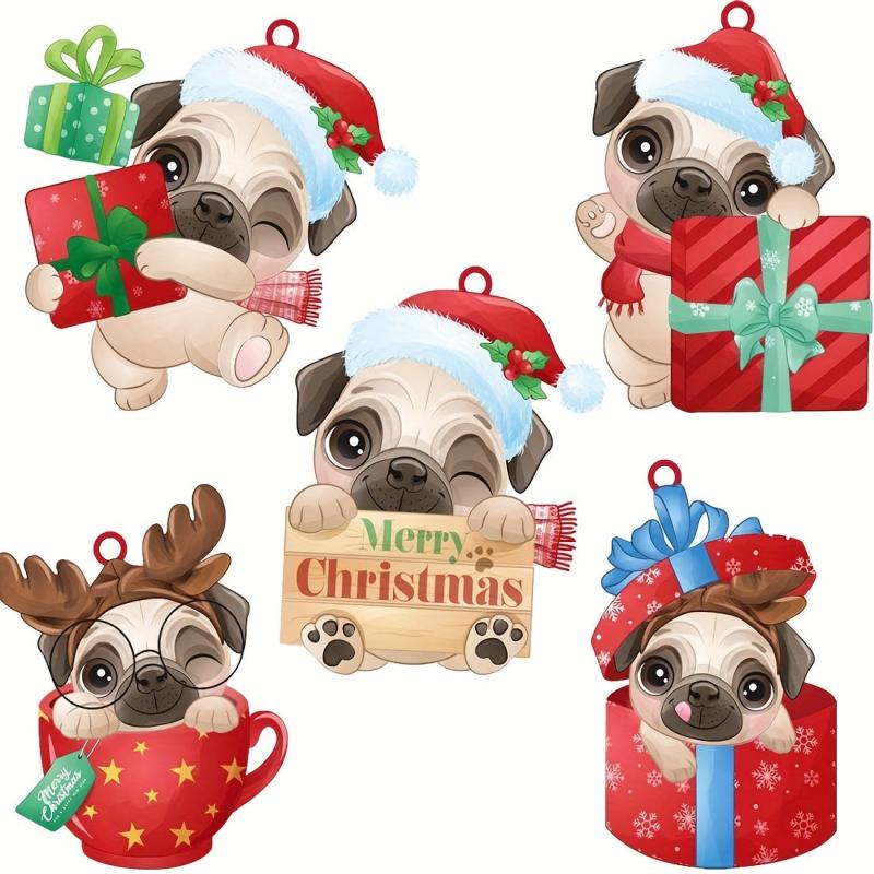 Christmas Pug Car Rearview Mirror Decoration