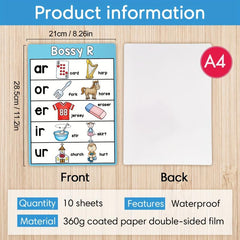 10Pcs Phonics English Words A4 Posters Alphabet Homeschool Supplies