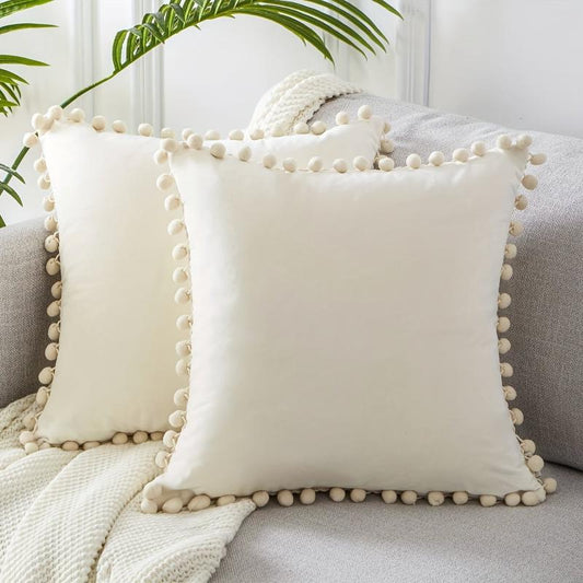 Velvet Throw Pillow Covers with Tassels Soft Square Pillow Case for Home Decor