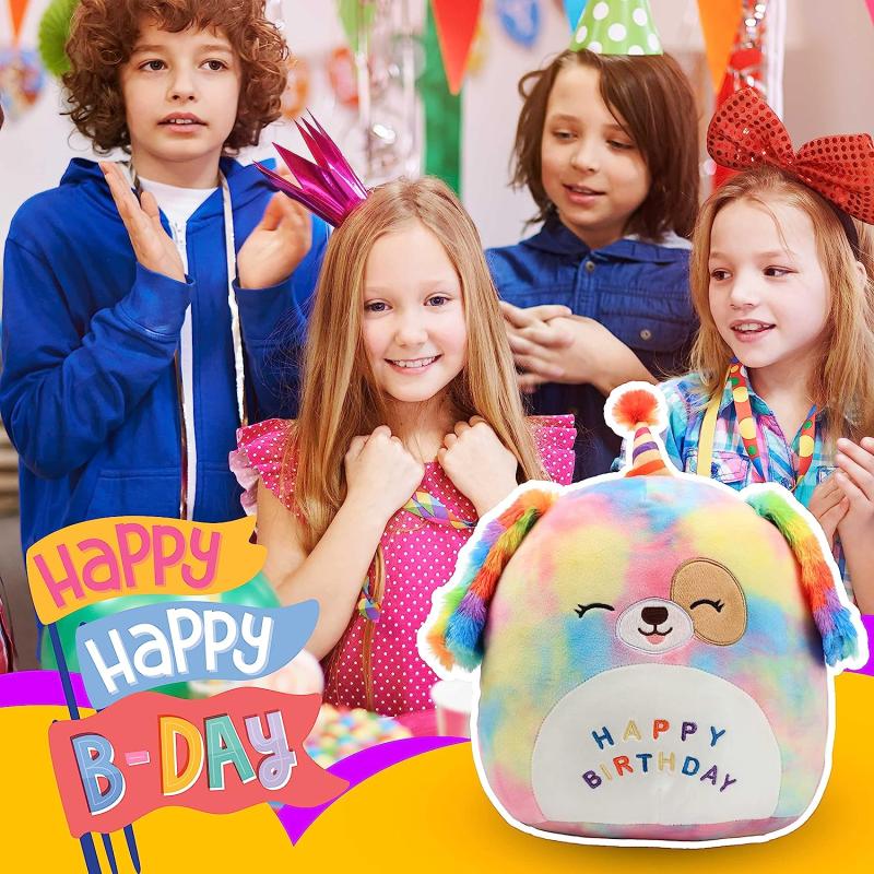 Rainbow Birthday Dog Plush Pillow Soft Puppy Plush Toy Dog