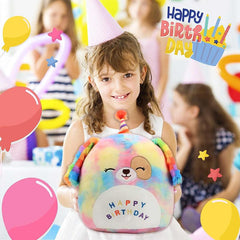 Rainbow Birthday Dog Plush Pillow Soft Puppy Plush Toy Dog