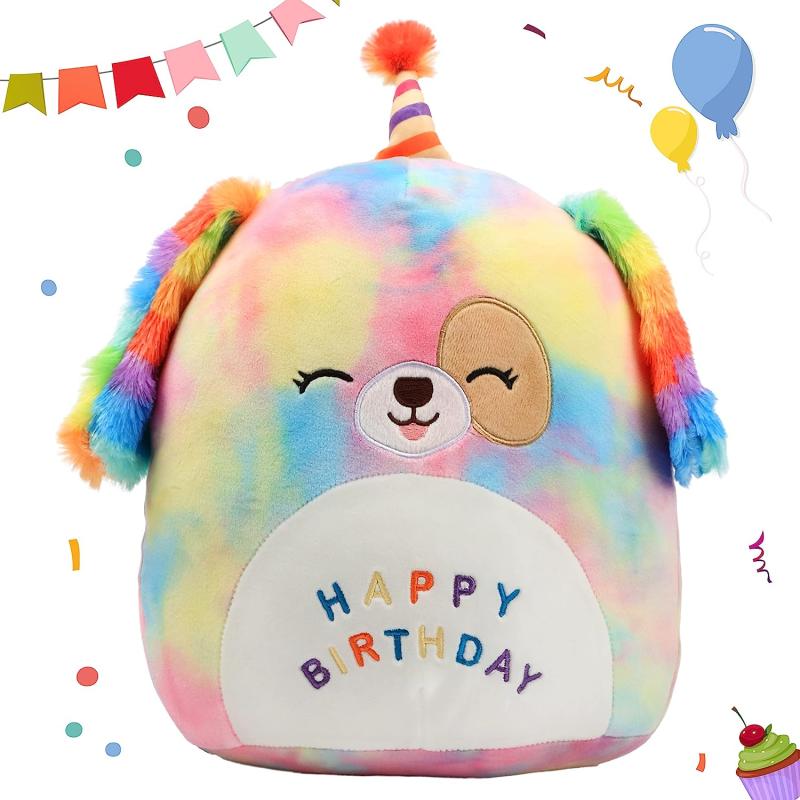 Rainbow Birthday Dog Plush Pillow Soft Puppy Plush Toy Dog