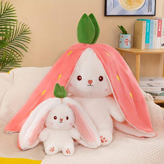 Reversible Carrot Strawberry Bunny Plush Doll Soft Rabbit Toy