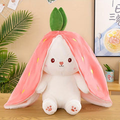 Reversible Carrot Strawberry Bunny Plush Doll Soft Rabbit Toy