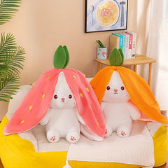 Reversible Carrot Strawberry Bunny Plush Doll Soft Rabbit Toy