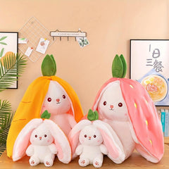 Reversible Carrot Strawberry Bunny Plush Doll Soft Rabbit Toy