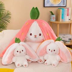 Reversible Carrot Strawberry Bunny Plush Doll Soft Rabbit Toy