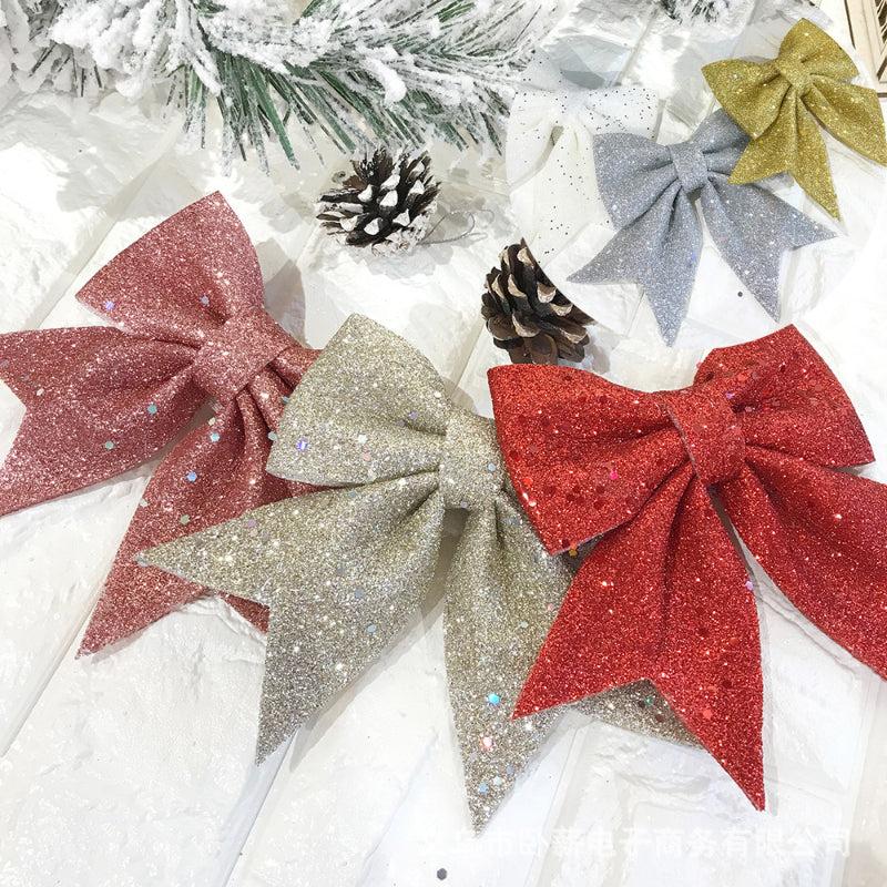 2 Sets Christmas Bows Pearl Cotton Gold Bows Tree Decorations