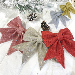 2 Sets Christmas Bows Pearl Cotton Gold Bows Tree Decorations