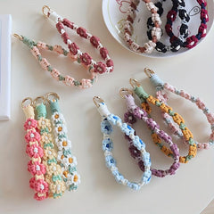 Mobile Phone Daisy Flower Rope Keychain Bag Pendant