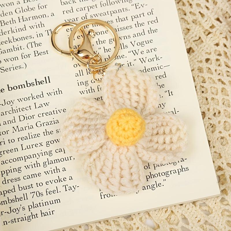 Handwoven Flower Shape Keychain Pendant Car Hanging Bag Accessories