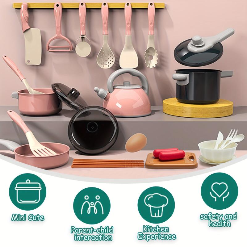 Kitchen Toy Set 28 Pieces Role-playing Cooking Utensils Pot Set Pink