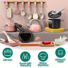 Kitchen Toy Set 28 Pieces Role-playing Cooking Utensils Pot Set Pink