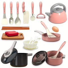 Kitchen Toy Set 28 Pieces Role-playing Cooking Utensils Pot Set Pink
