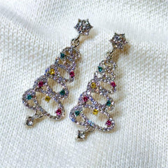 Zircon Snow & Christmas Tree Earrings