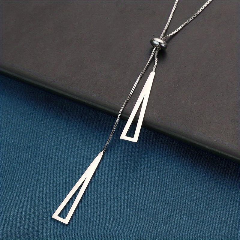 Geometric Long Triangle Y Shaped Golden Silvery Necklace