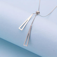 Geometric Long Triangle Y Shaped Golden Silvery Necklace
