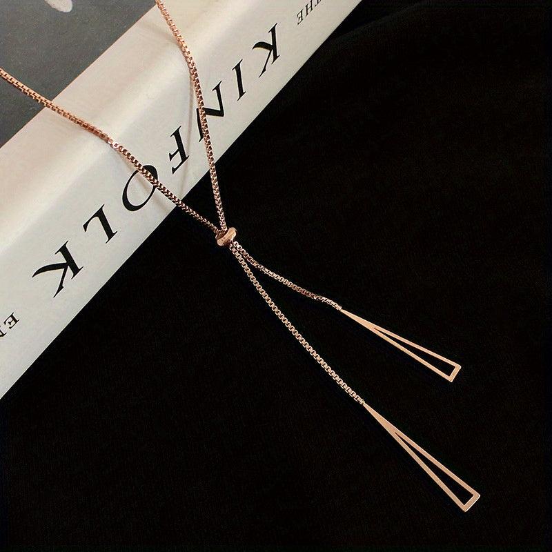Geometric Long Triangle Y Shaped Golden Silvery Necklace
