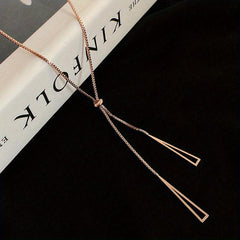 Geometric Long Triangle Y Shaped Golden Silvery Necklace