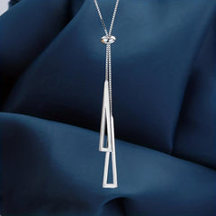 Geometric Long Triangle Y Shaped Golden Silvery Necklace