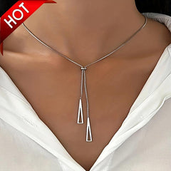 Geometric Long Triangle Y Shaped Golden Silvery Necklace