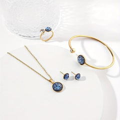 Stainless Steel Jewelry Set Pendant Necklace Earrings Bangle Ring Gift