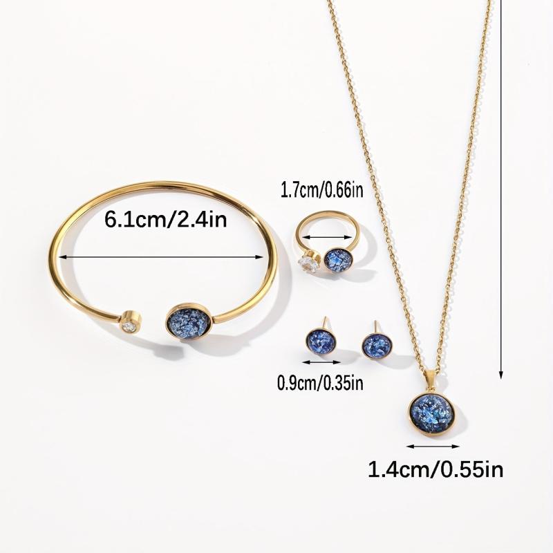 Stainless Steel Jewelry Set Pendant Necklace Earrings Bangle Ring Gift