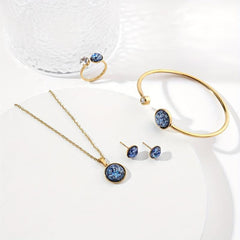 Stainless Steel Jewelry Set Pendant Necklace Earrings Bangle Ring Gift