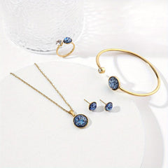 Stainless Steel Jewelry Set Pendant Necklace Earrings Bangle Ring Gift