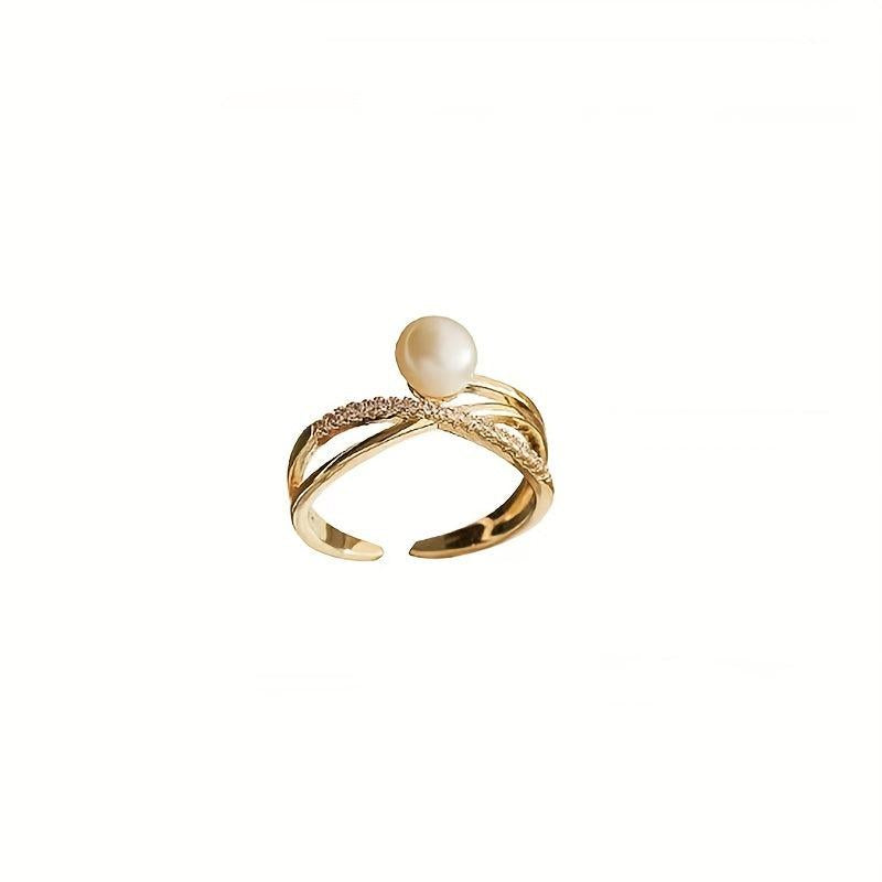 Pearl Stacking Ring 14K Golden Plated Women Girls