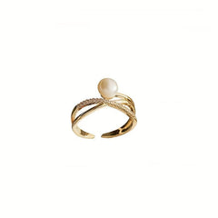 Pearl Stacking Ring 14K Golden Plated Women Girls