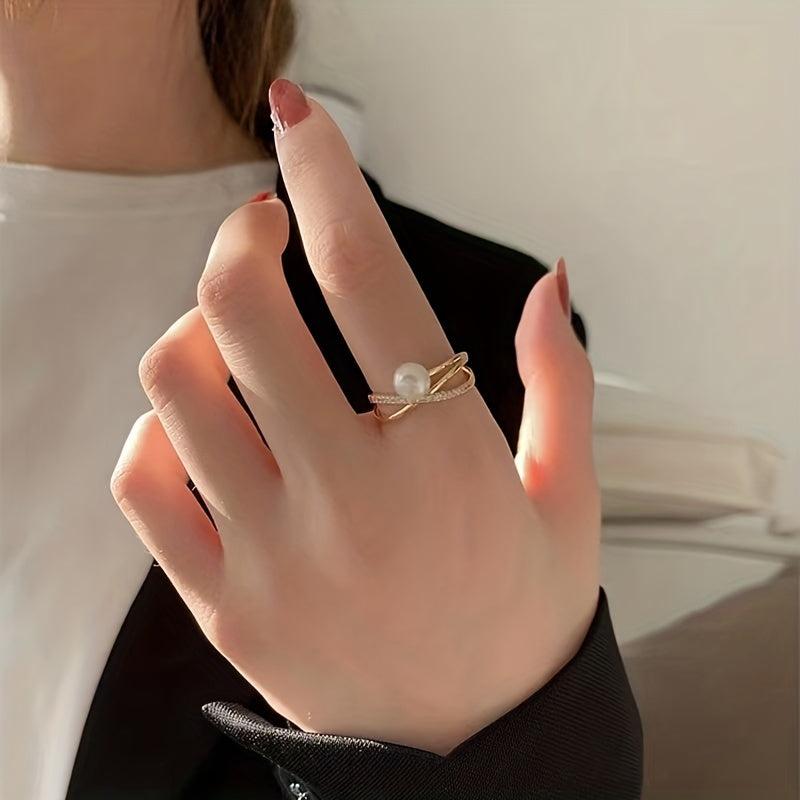 Pearl Stacking Ring 14K Golden Plated Women Girls