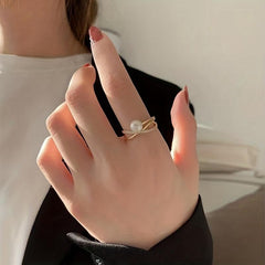 Pearl Stacking Ring 14K Golden Plated Women Girls