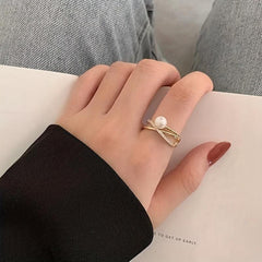 Pearl Stacking Ring 14K Golden Plated Women Girls