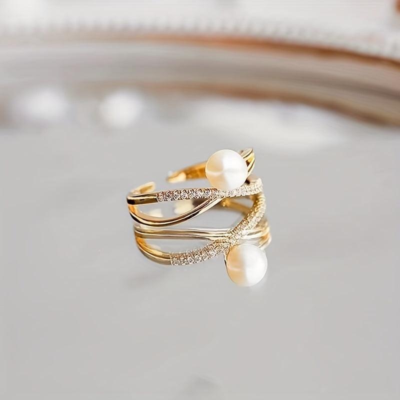 Pearl Stacking Ring 14K Golden Plated Women Girls