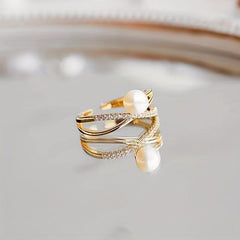 Pearl Stacking Ring 14K Golden Plated Women Girls
