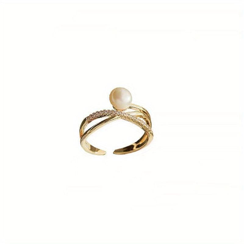 Pearl Stacking Ring 14K Golden Plated Women Girls