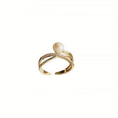 Pearl Stacking Ring 14K Golden Plated Women Girls