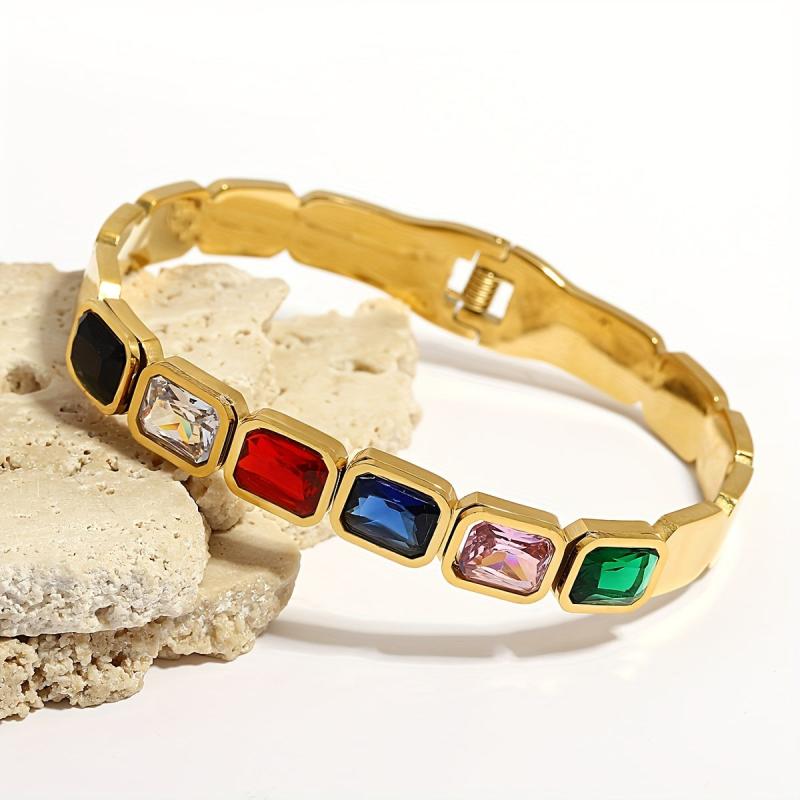 Colorful Crystal Bangles Bracelets for Women Waterproof Jewelry
