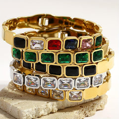 Colorful Crystal Bangles Bracelets for Women Waterproof Jewelry