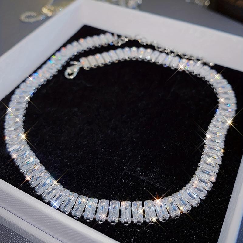 Crystal Zircon Chunky Tennis Necklace For Women Party